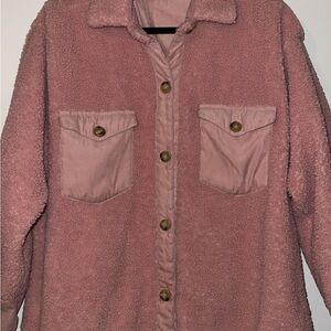 Pink Teddy Jacket with Soft Fabric and Relaxed Fit